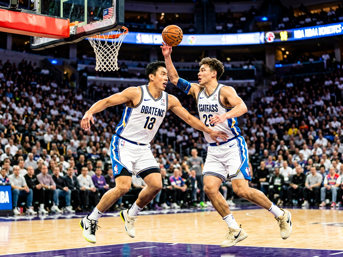 篮球比赛现场，展示NBA赛场上的激烈对抗瞬间